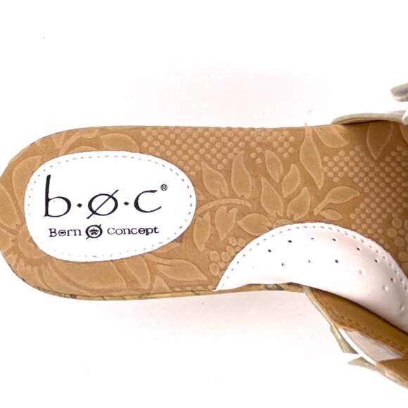 B.O.C. Born Manona White Leather Wedge Flower Sandals Cork Heel Size 7M - Picture 10 of 12